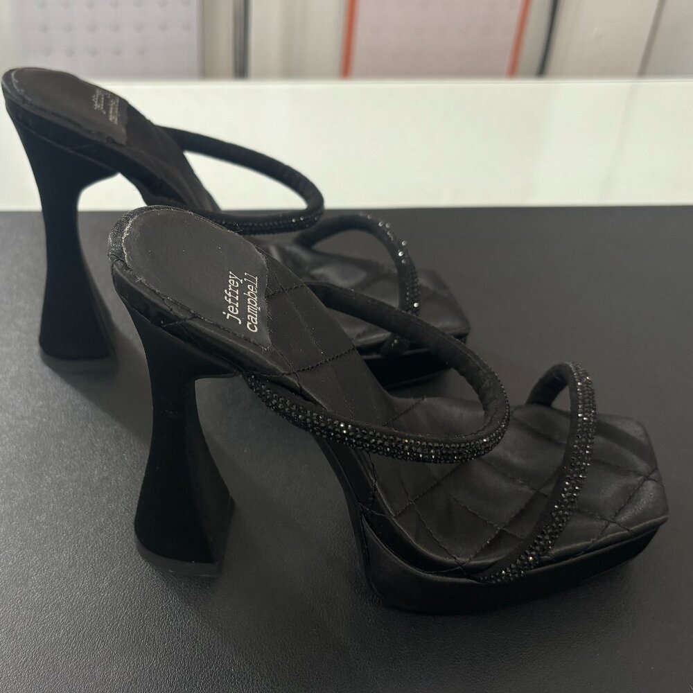 Jeffrey Campbell Women's Black Movie Slide Platform Heel Strap Sandals,Sz 5, Y2K